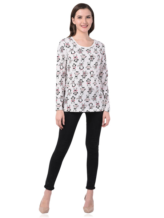 All over Printed Women Off white T-Shirt (92elmnts)