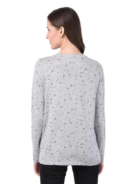 Printed Women Grey T-Shirt