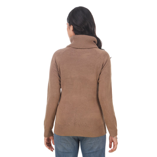 High Neck Formal Women Acrylic Blend Brown Sweater