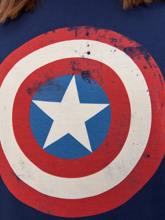 Captain America Women’s Distressed Shield T-Shirt – Royal Blue