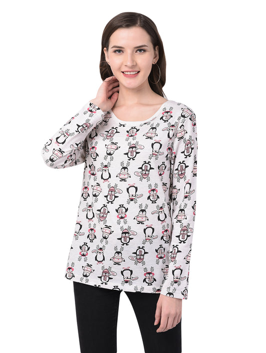 All over Printed Women Off white T-Shirt (92elmnts)