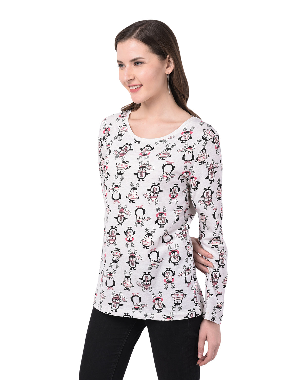 All over Printed Women Off white T-Shirt (92elmnts)