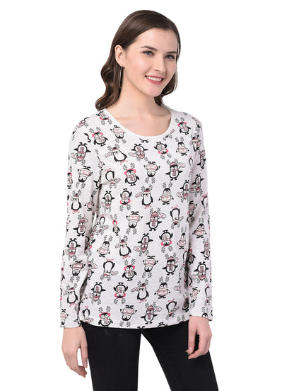 All over Printed Women Off white T-Shirt (92elmnts)