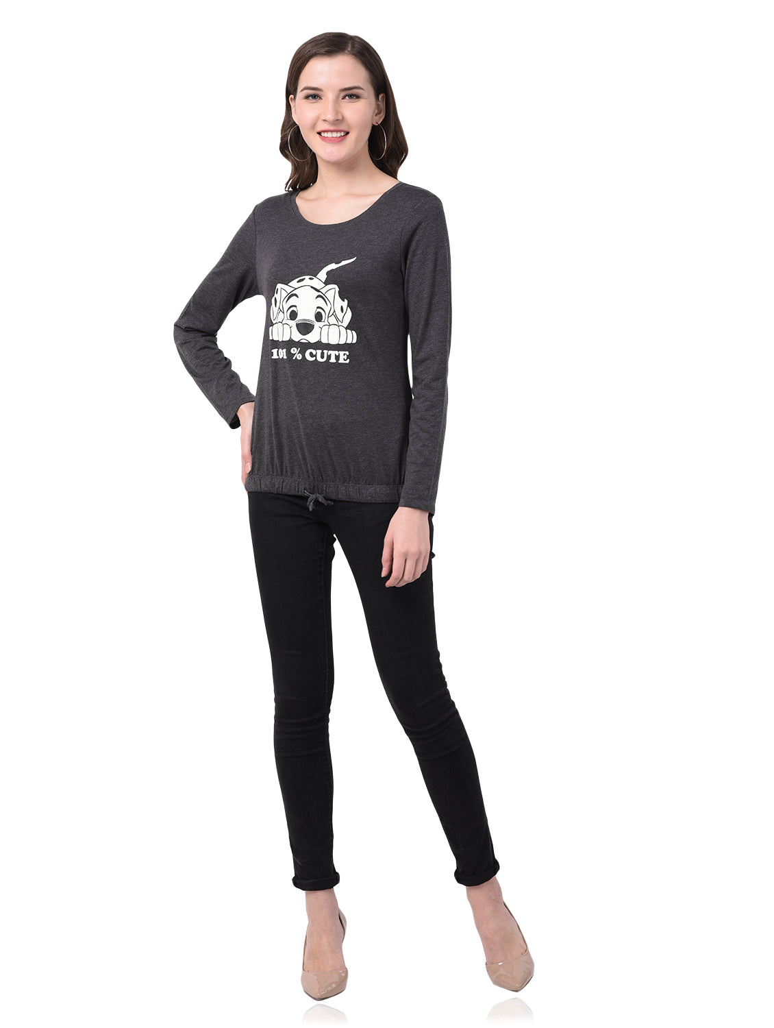 Graphic Print Women White, Grey T-Shirt