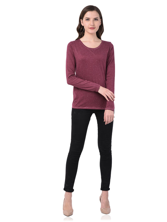 Printed Women Maroon T-Shirt