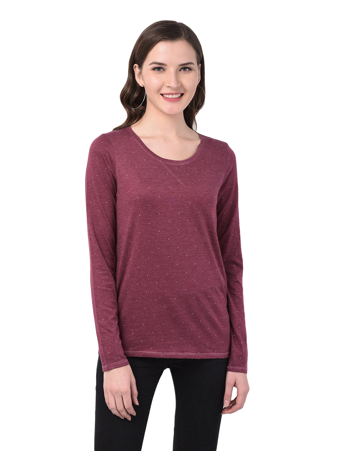 Printed Women Maroon T-Shirt