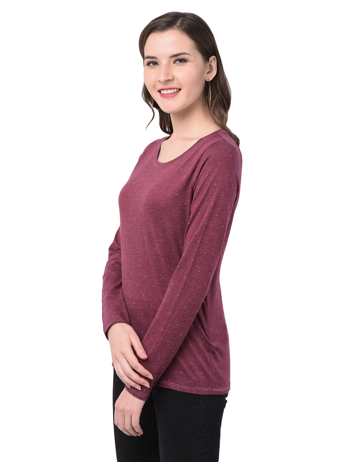 Printed Women Maroon T-Shirt