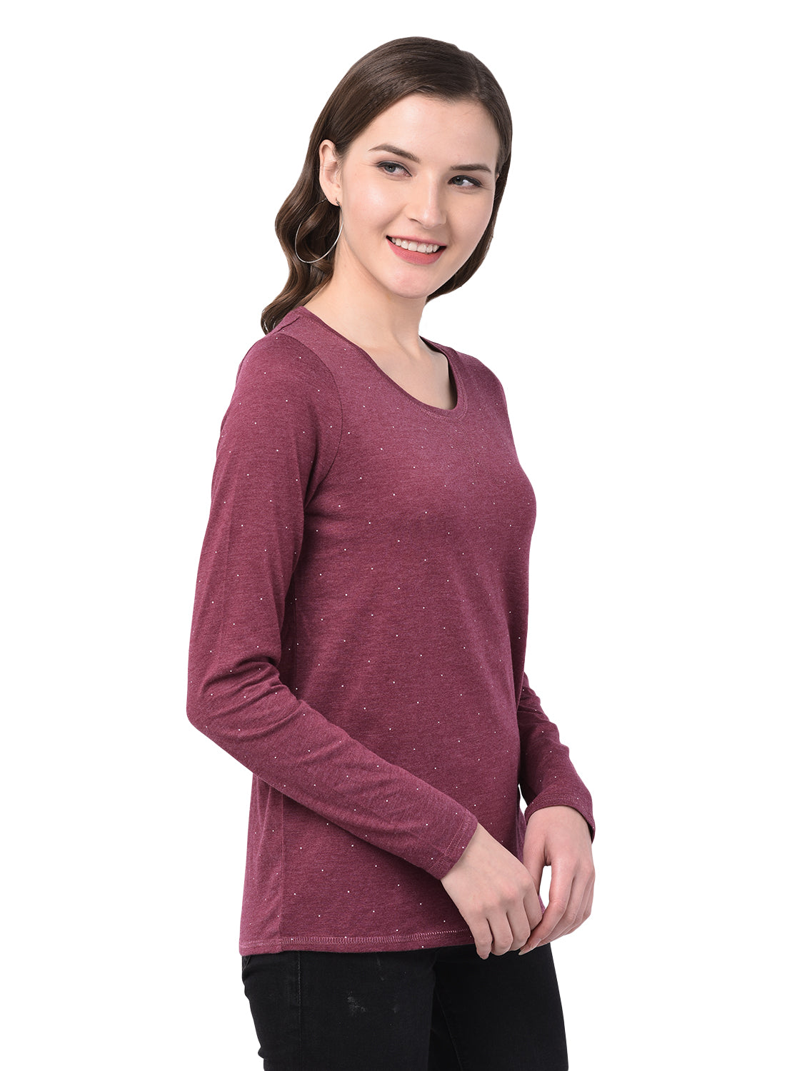 Printed Women Maroon T-Shirt