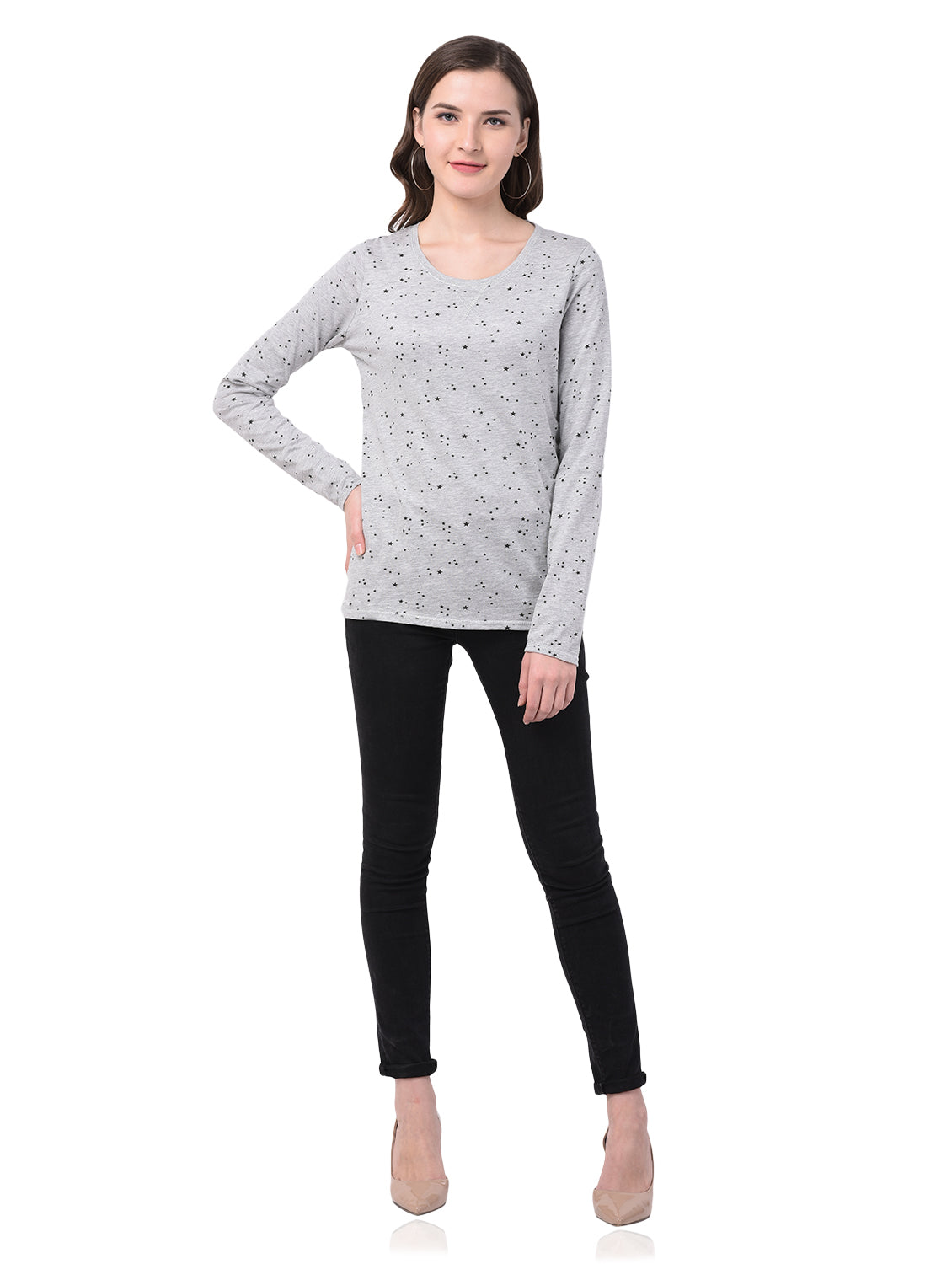 Printed Women Grey T-Shirt