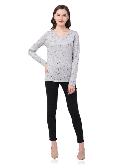 Printed Women Grey T-Shirt
