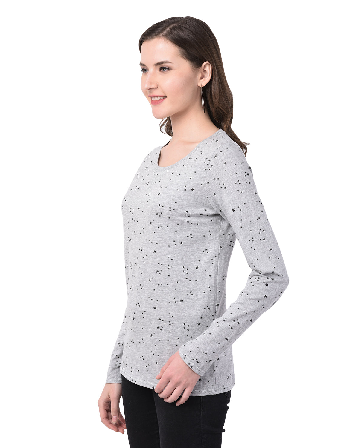 Printed Women Grey T-Shirt