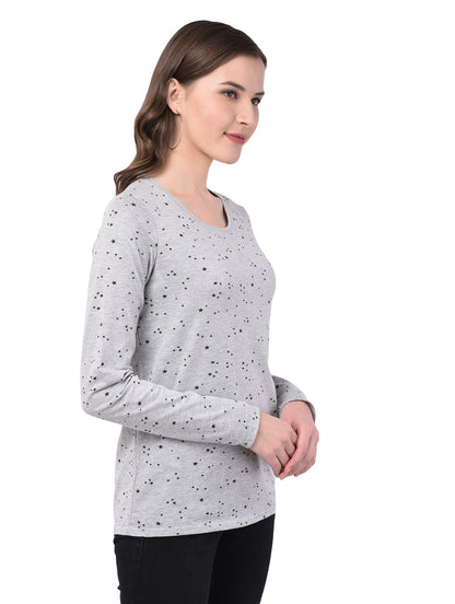 Printed Women Grey T-Shirt