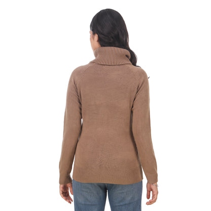 High Neck Formal Women Acrylic Blend Brown Sweater