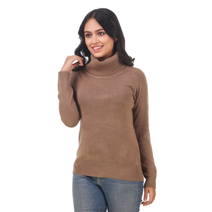 High Neck Formal Women Acrylic Blend Brown Sweater