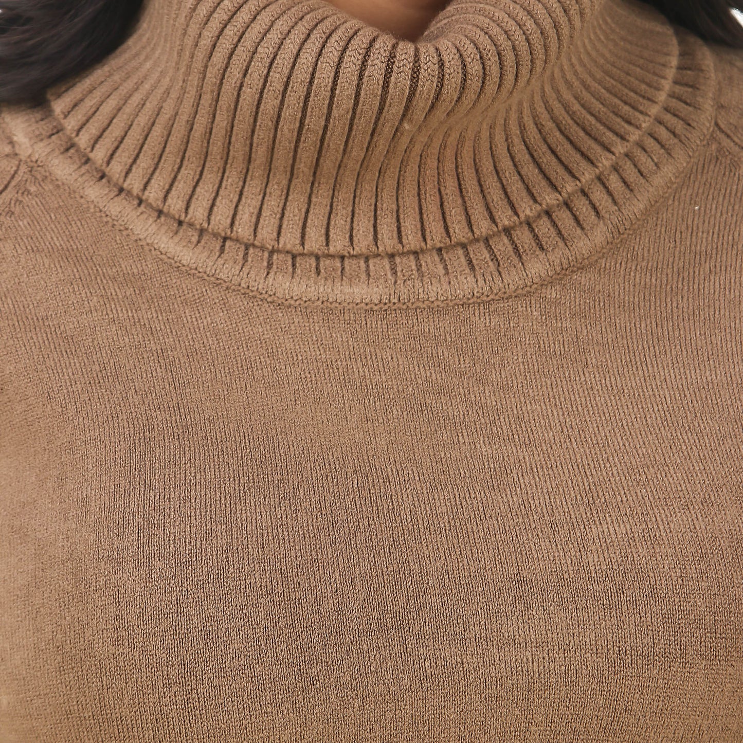 High Neck Formal Women Acrylic Blend Brown Sweater