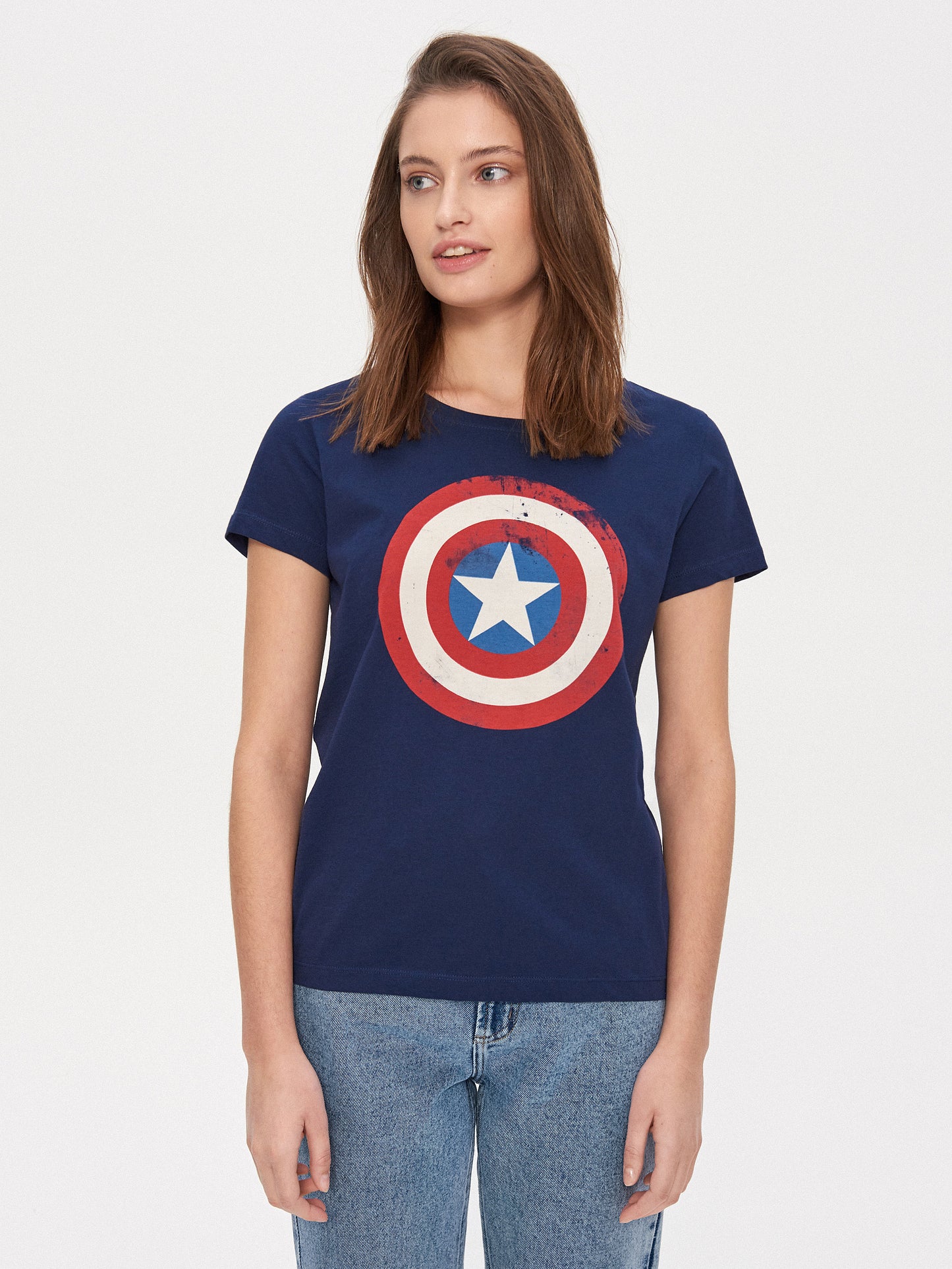 Captain America Women’s Distressed Shield T-Shirt – Royal Blue