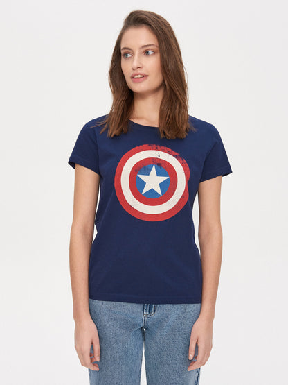 Captain America Women’s Distressed Shield T-Shirt – Royal Blue