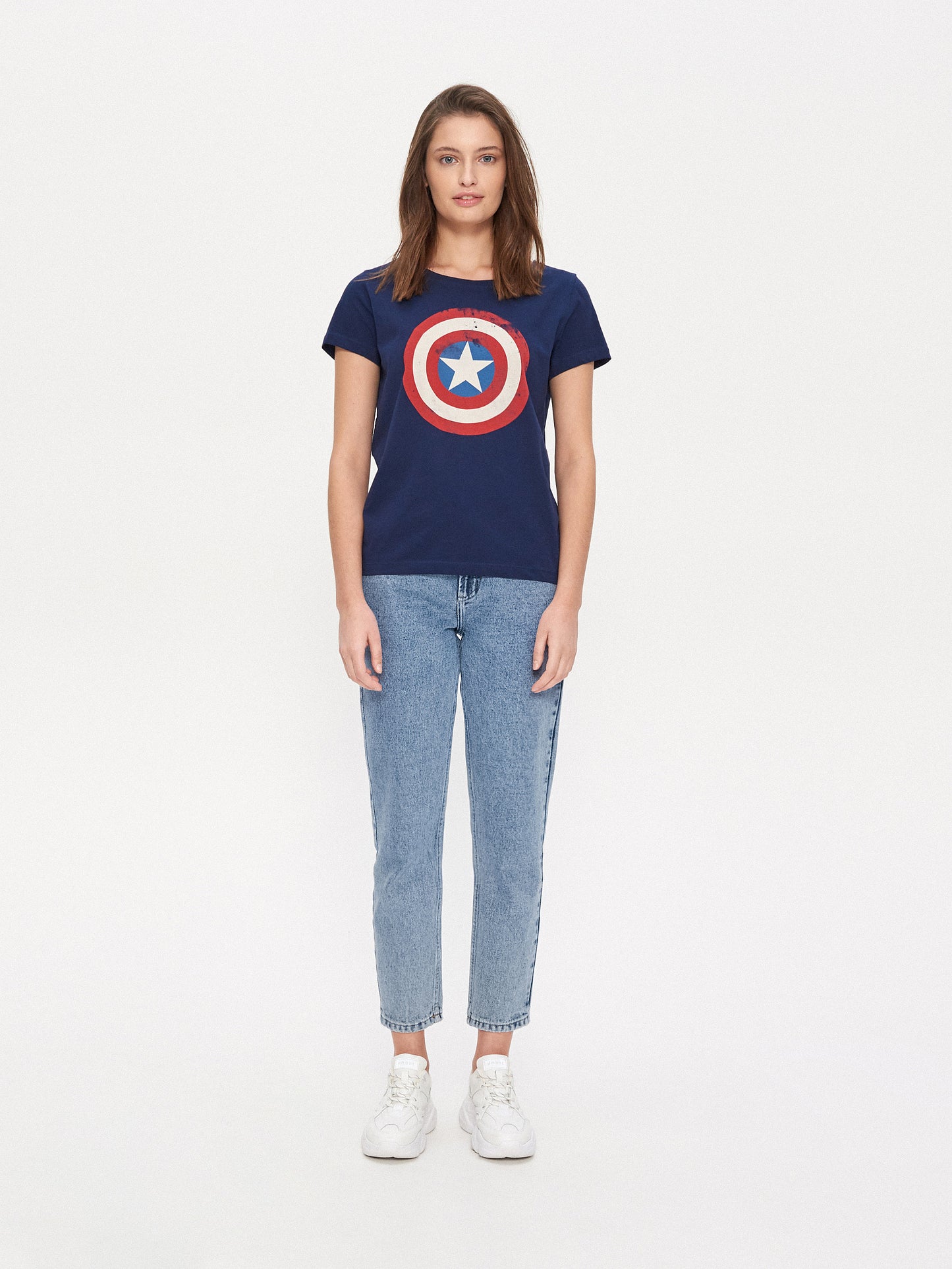 Captain America Women’s Distressed Shield T-Shirt – Royal Blue