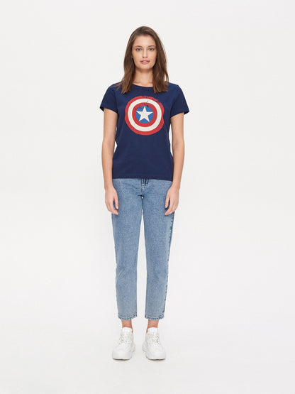 Captain America Women’s Distressed Shield T-Shirt – Royal Blue